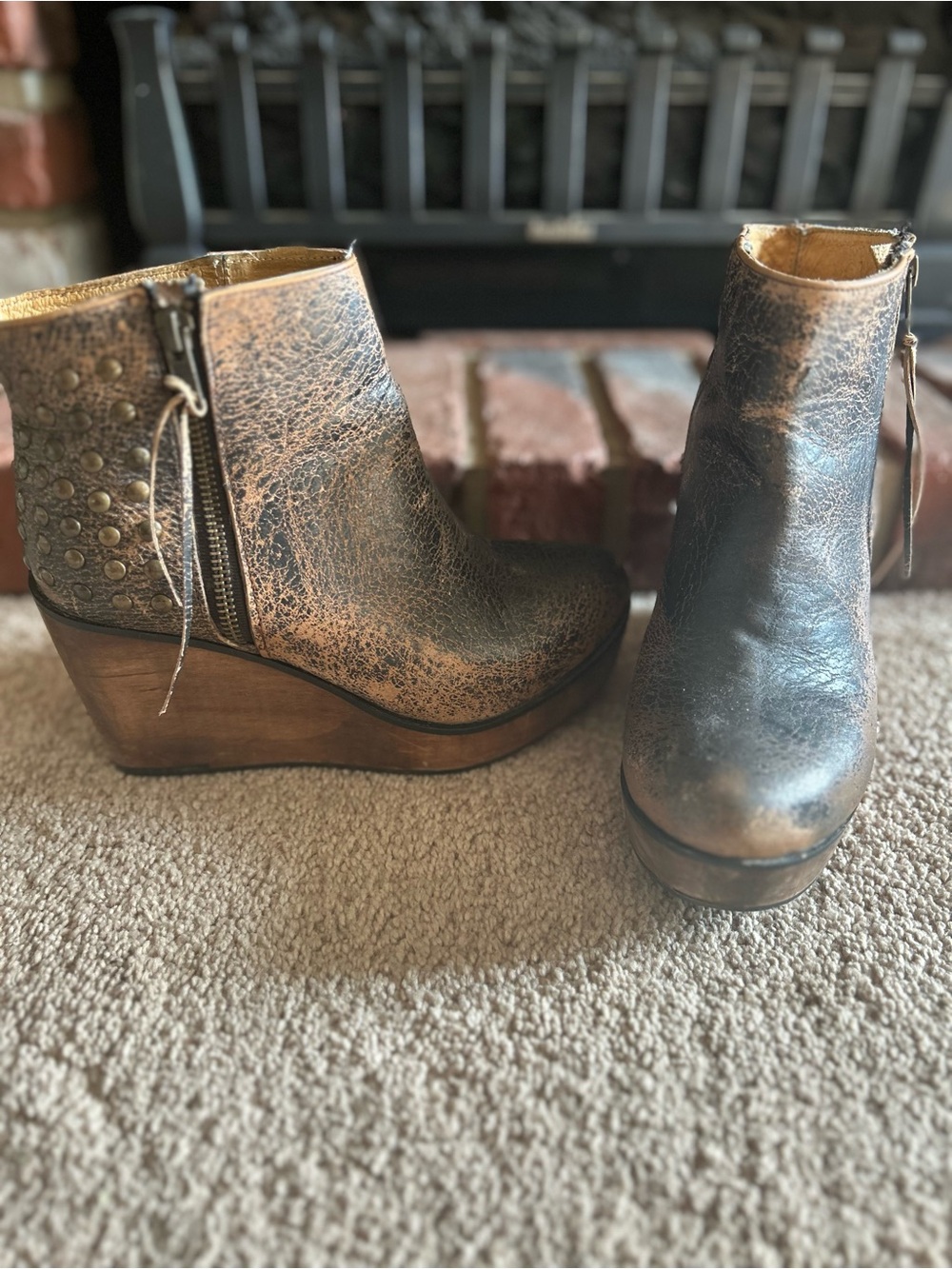Bedstu Wedge Ankle Booties in Distressed Brown